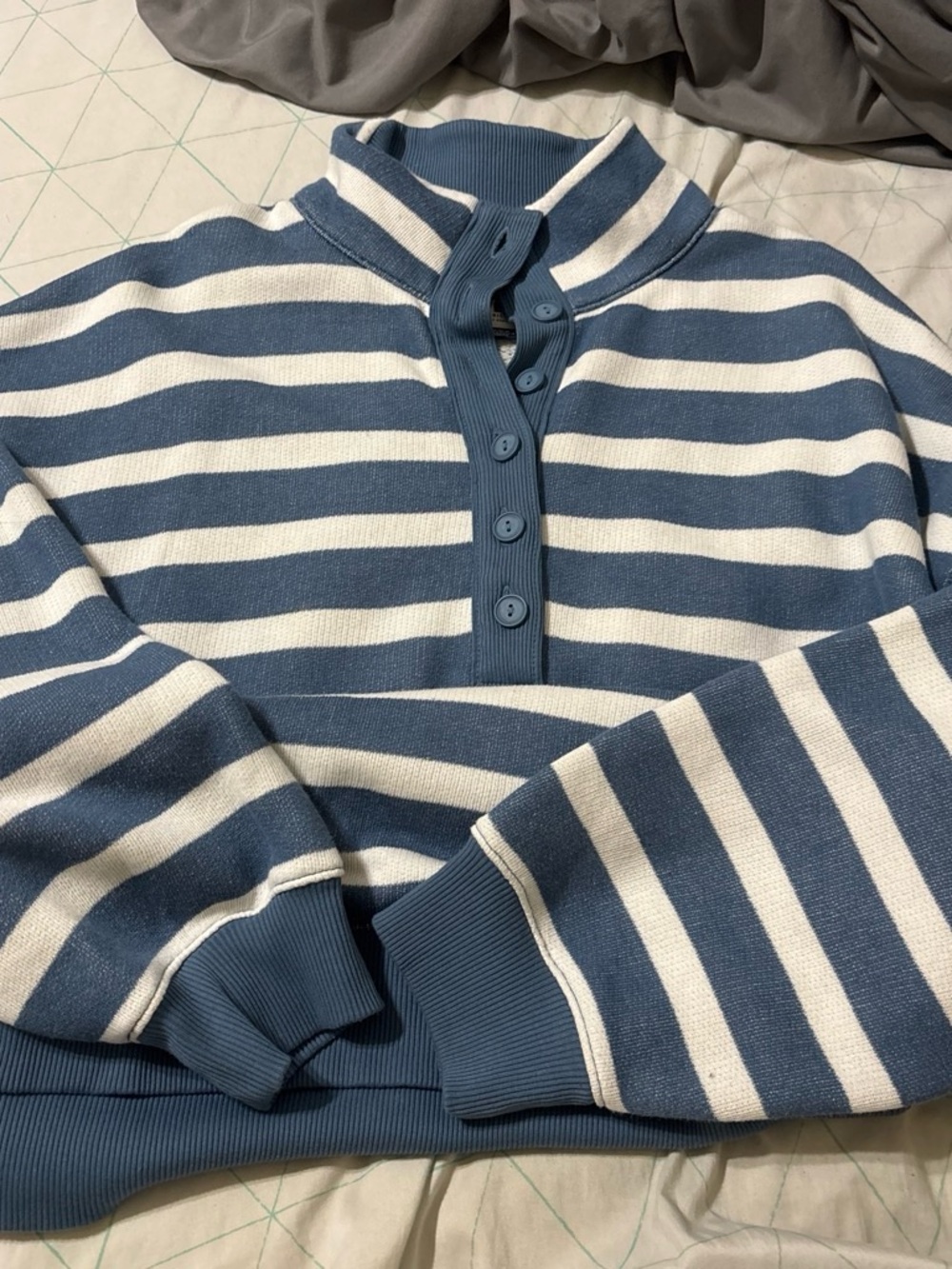 American Eagle Outfitters Blue and White Striped Knit Polo Sweater